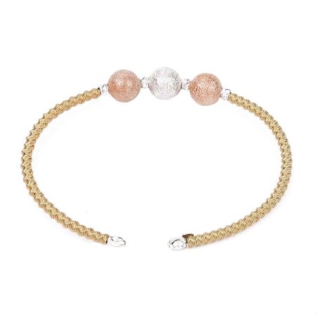 Dual Tone Round Beads Stylish Latest Designer 92.5 Sterling Silver Gold Plated Rope Bracelet