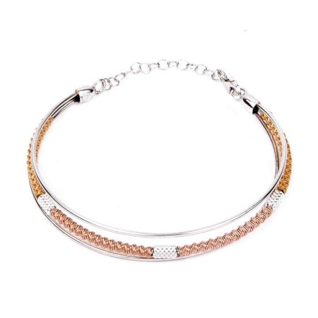 Three Tone Rope Design Bangle with 92.5 Sterling Silver Bracelets