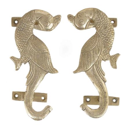 Handmade Golden Brass Door Handles With Parrots In Pair