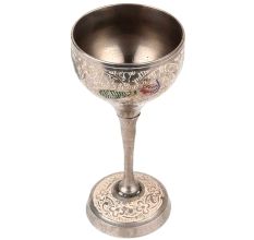 Handmade Silver Finish Brass Goblet Cup With Nakashi Bidri Work