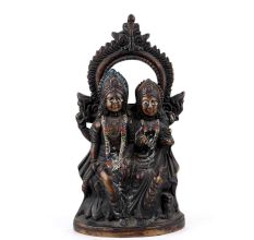 Handmade Oxidized Brass Sitting Lord Vishnu Laxmi Statue