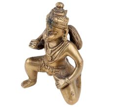 Handmade Golden Brass Lord Hanuman Statue in Blessings Sitting Pose