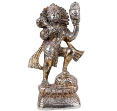 Handmade Gold Glossy Brass Standing Hanuman Statue