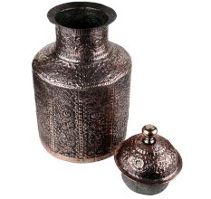 Handmade Antique Copper Canister Or Storage Jar Chased Leafy Design