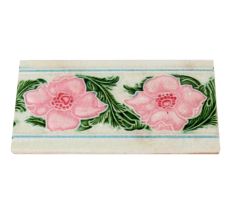 Handmade Multicolored Ceramic Tile With Pink Flowers