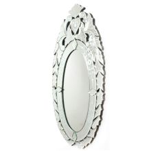 Handmade Silver Glass Oval Venetian Mirror With Carved Frame