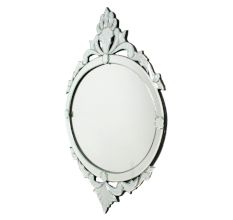 Handmade Silver Glass Oval Venetian Mirror With Etched Design