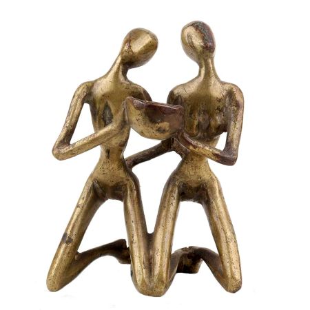 Handmade Golden Brass Couple Statue Abstract Art