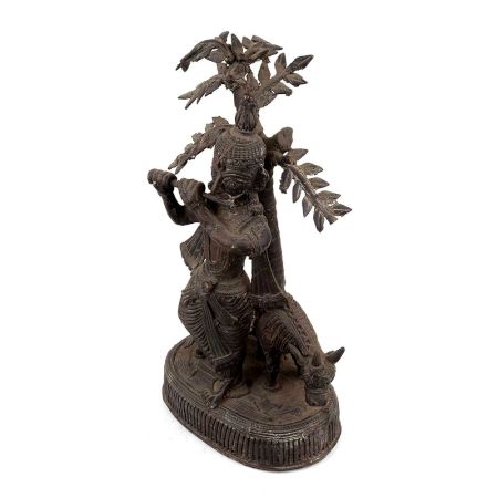 Handmade Blackened Brass Krishna Playing  His Divine Flute