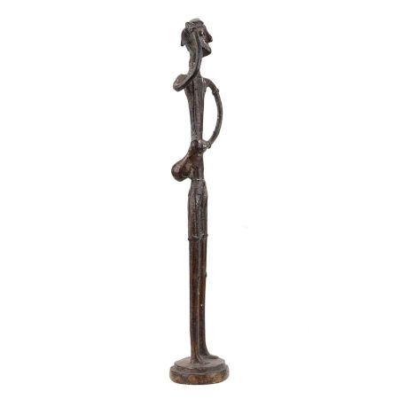 Handmade Blackened Brass Statue Tall Skinny African Tribal Native with Spear