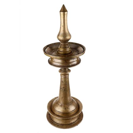 Handmade Tarnished Brass Nilavilakku Oil Lamp Traditional Indian Design