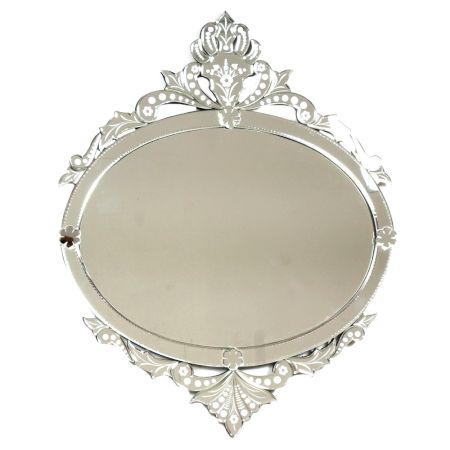 Handmade Silver Glass Oval Venetian Mirror With Etched Design
