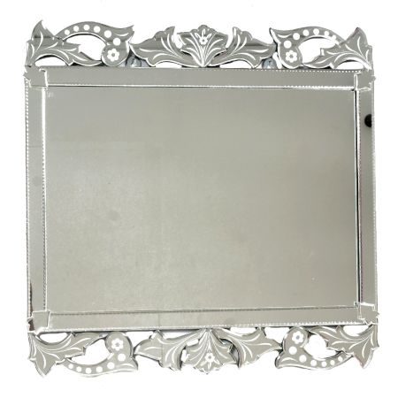 Handmade Silver Glass Rectangular Venetian Mirror With Etching
