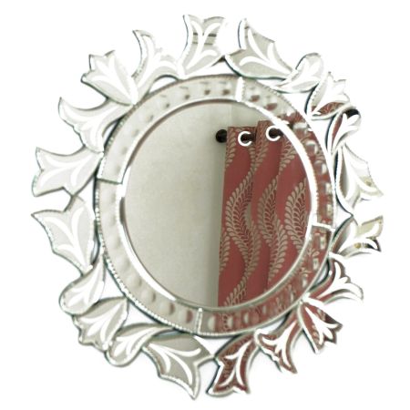 Handmade Silver Glass Round Venetian Mirror With Elaborate Design