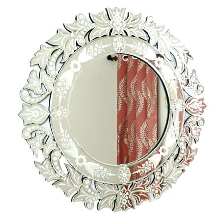 Handmade Silver Glass Traditional Round Venetian Mirror