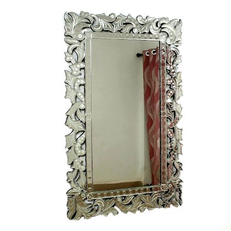 Handmade Silver Glass Ornate Square Modern Venetian Mirror