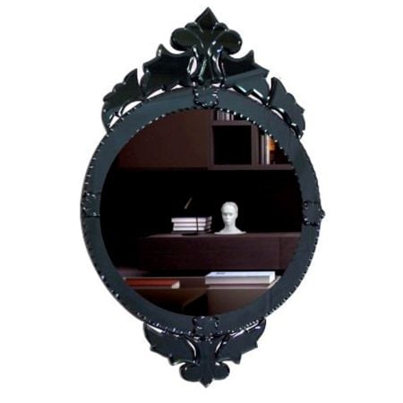 Handmade Black Oval Venetian Mirror With Decorative Crown