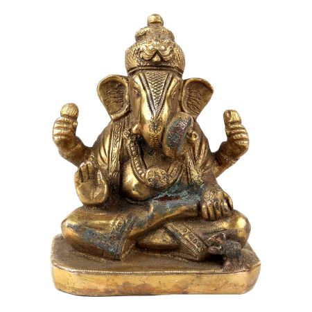 Handmade Tarnished Brown Brass Ganesha Sitting  Idol