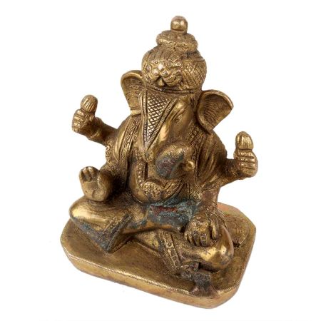 Handmade Tarnished Brown Brass Ganesha Sitting  Idol