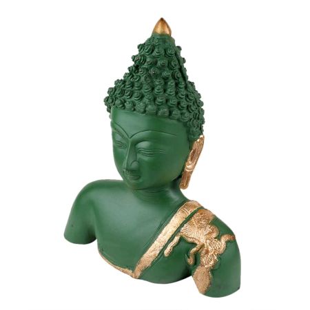 Handmade Antique Green Brass Lord Buddha Bust Statue