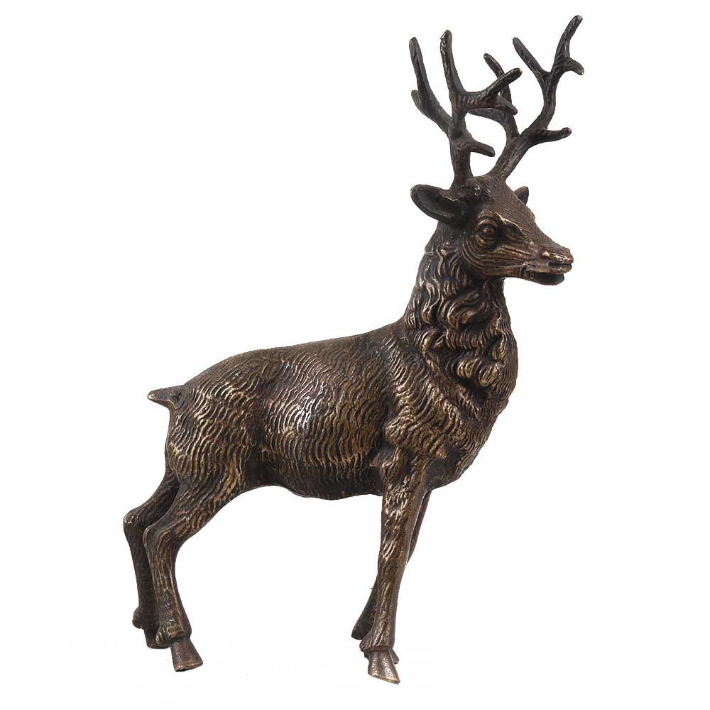Handmade Black Buck Deer Statue With Huge Antlers