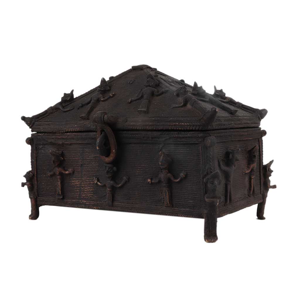 Handmade Black Finish Brass Storage Box With Many Figurines