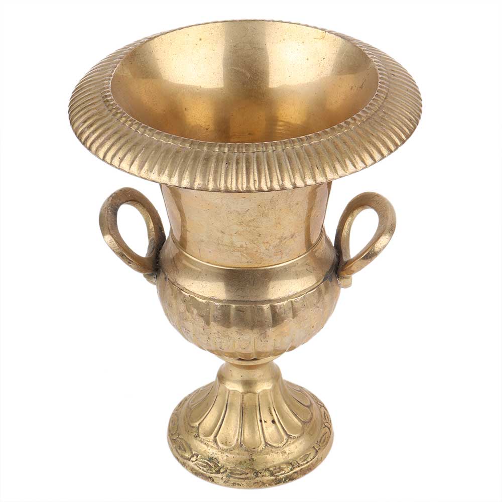 Handmade Golden Brass Urn Planter With Carved Design