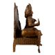 Handmade Brown Brass Three Face Lord Hanuman Statue Seated On Throne