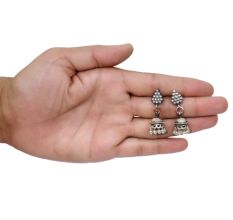 Handmade Oxidized Silver Jhumki Earrings Grape Cluster Stud and Hanging Beads