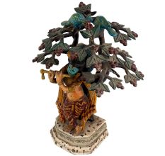 Flute-playing Lord Krishna Under The Brass Hand-sculpted Tree