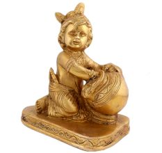 Handmade Golden Brass Krishna Makhan Chor Statue