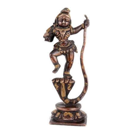 Handmade Black Patina Brass Dancing Krishna On Kaliya Nag Statue