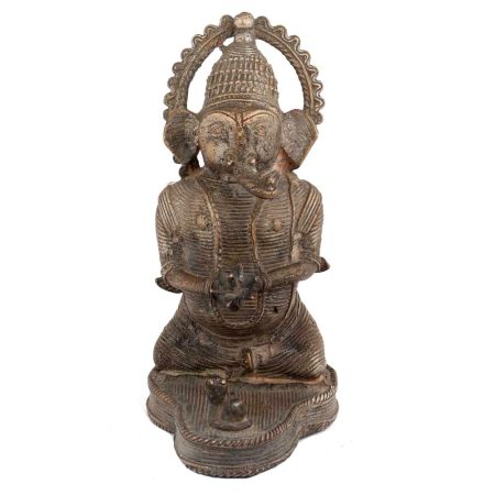 Handmade Brown Brass Ganesha Statue In Tribal Style