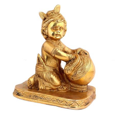 Handmade Golden Brass Krishna Makhan Chor Statue