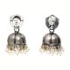 Handmade Oxidized Silver Goddess Durga Face Jhumki Earrings With Stones