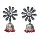 Handmade Oxidized Silver With Sun design Stud Jhumka Jhumki EarringsÂ With Red Beads