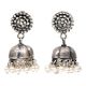 Handmade Oxidized Silver Floral Stud Jhumki Jhumka Earring With Pearl Beads