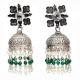 Handmade Oxidized Silver Jhumkis Earring With White Pearl Long Tassel