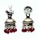 Handmade Oxidized Silver Jhumki Earrings With Green Beads Hanging