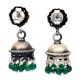 Handmade Oxidized Silver Stud Jhumka Earrings for Girls and Women With Green Beads