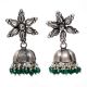 Handmade Oxidized Floral Antique Tribal Jhumki With Green Beads