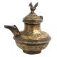 Handmade Brown Brass Oil Pot With Bird Finial On Lid