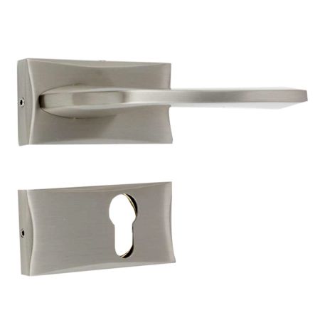 Handmade Satin Nickel Finish Brass Modern Square Design Mortise Door Lock Handle Set