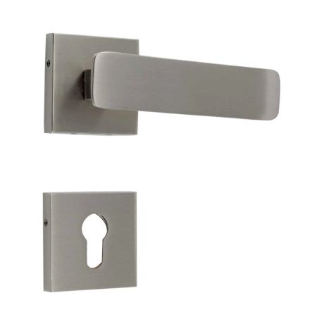 Handmade Nickel Brushed Contemporary Design Square Mortise Door Lock Handle Set