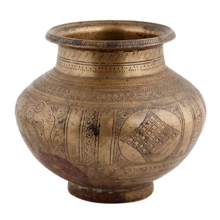 Handmade Brown Brass Engraved Hindu God Figure Water Pot