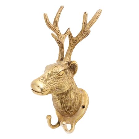 Brass Deer Hook With 2 Khooti For Stylish Home Decor