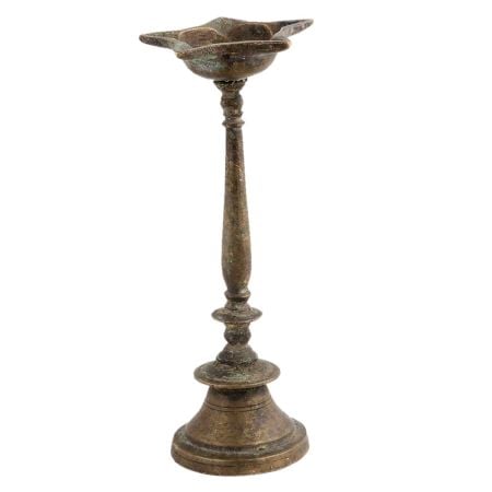 Brass Small Vintage Used Oil Lampstand With 5 Jyoti
