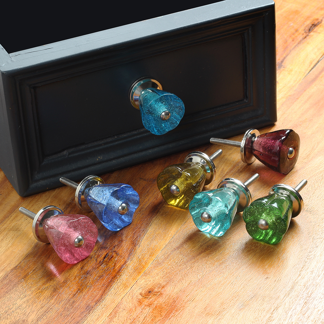 Turquoise Tulip Glass Knob