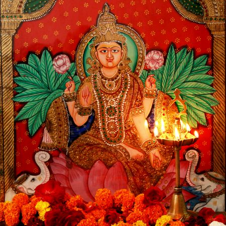 Lotus Lakshmi Tanjore Paintings With Frame