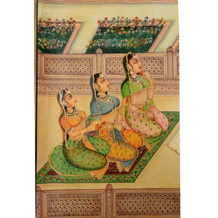 Mughal Canvas Painting Of Jahangir In His Court Surrounded By Court Ladies
